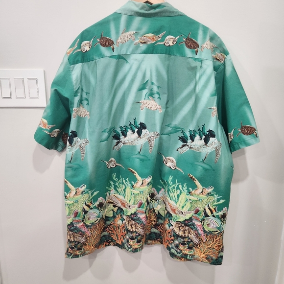 Ky's Vintage Hawaiian Shirt Mens 3XL Green Turtles Button Up Cotton Made in USA - Picture 3 of 11